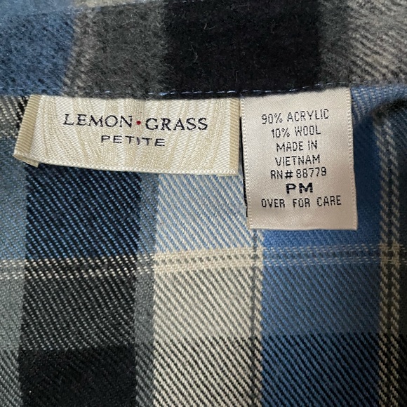 014 Lemon Grass Petite Wool Blend Plaid Oversized Flannel Shirt Shacket - Picture 9 of 14